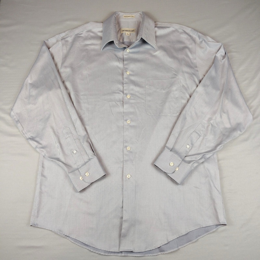Pronto Uomo Mens 16 34/35 Gray Dress Shirt 100% Cotton 2-Ply Perfect Twill